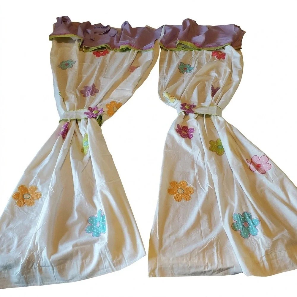 JC Penney Home Collection Flower Garden Cotton Curtains Valance Set Purple White